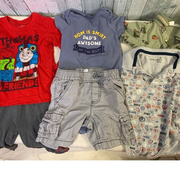 Lot of 6 Boys 18 Mos Thomas Tank Shirt Collared One Piece Shorts Outfits Sets